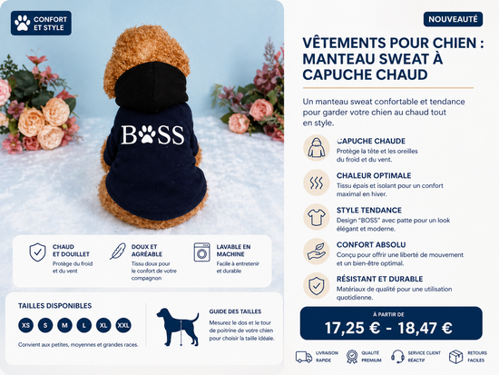 Vêtements pour chien : manteau sweat à capuche chaud