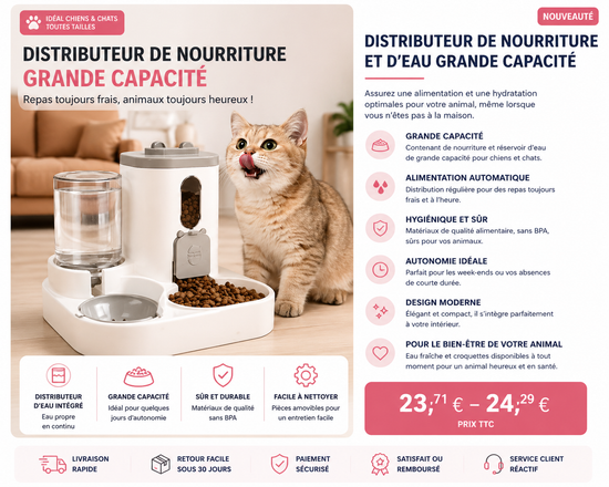 Distributeur de nourriture grande capacité pour animaux
