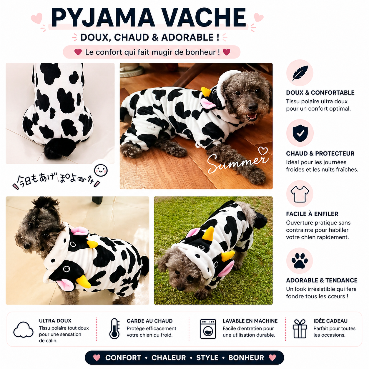 Vêtements pour chien : combinaison en polaire avec capuche