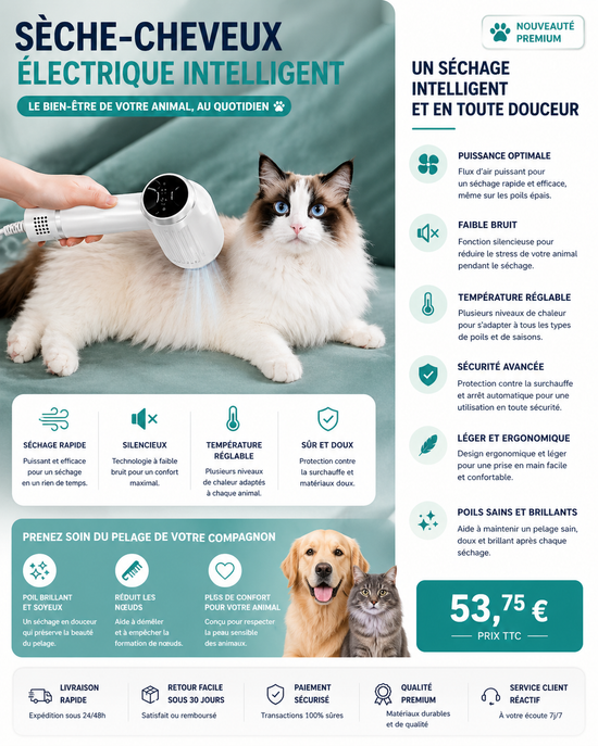 Sèche-cheveux électrique intelligent pour animaux