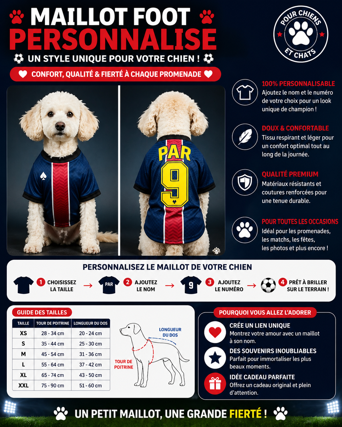 Maillot de football d’été pour chien | T-shirt léger et respirant