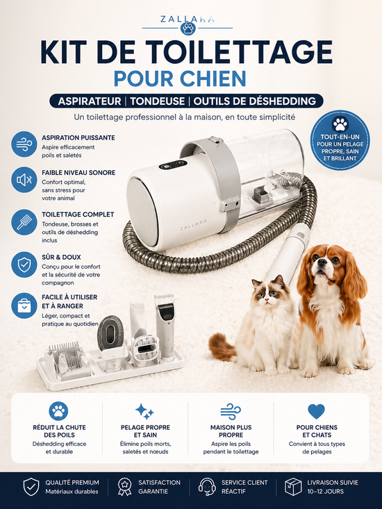 Kit de toilettage pour chien avec aspirateur | Tondeuse et outils de déshedding pour animaux