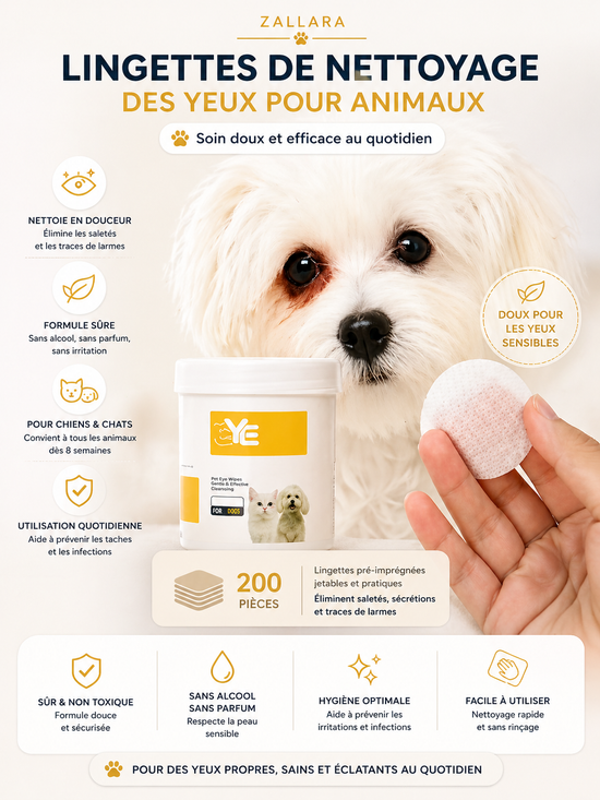 Lingettes de nettoyage des yeux pour animaux (200 pièces)