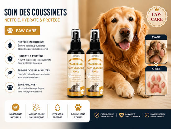 Mousse de nettoyage pour pattes d’animaux sans eau