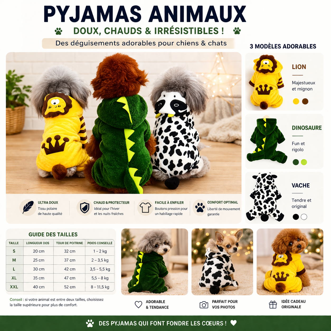 Vêtements pour chien : combinaison en polaire avec capuche