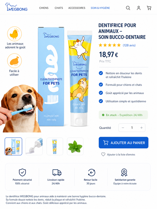 Dentifrice pour animaux – soin bucco-dentaire